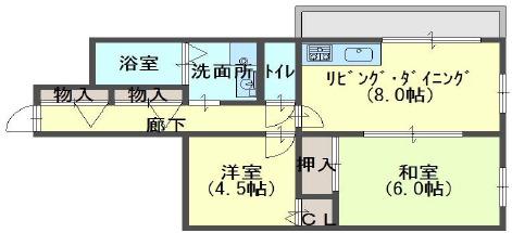 ゼンラフォーレ(2DK/4階)の間取り写真