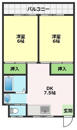 タウンハウス(2DK/4階)の間取り写真