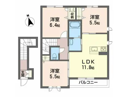 シャーメゾン西野(3LDK/2階)の間取り写真