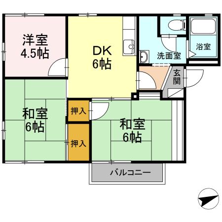 エスパシオ芝田 B棟(3DK/2階)の間取り写真