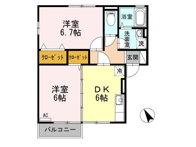 ヴィル グリシーヌA(2DK/2階)の間取り写真