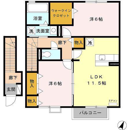 フォレストサイドFUKUCHI(2LDK/2階)の間取り写真