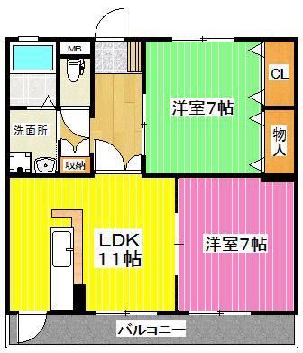コートプレイス龍田III(2LDK/3階)の間取り写真