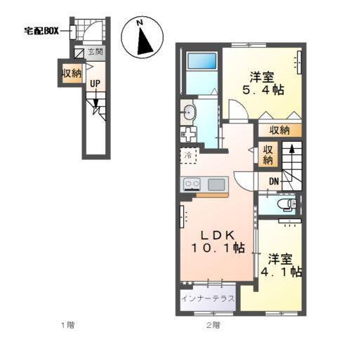 下野市下石橋アパート(2LDK/2階)の間取り写真
