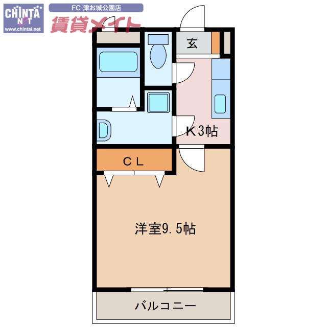 メゾンモンマルトル2(1K/2階)の間取り写真