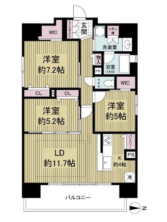 レジュールアッシュ谷町四丁目グランクラス(3LDK/13階)の間取り写真