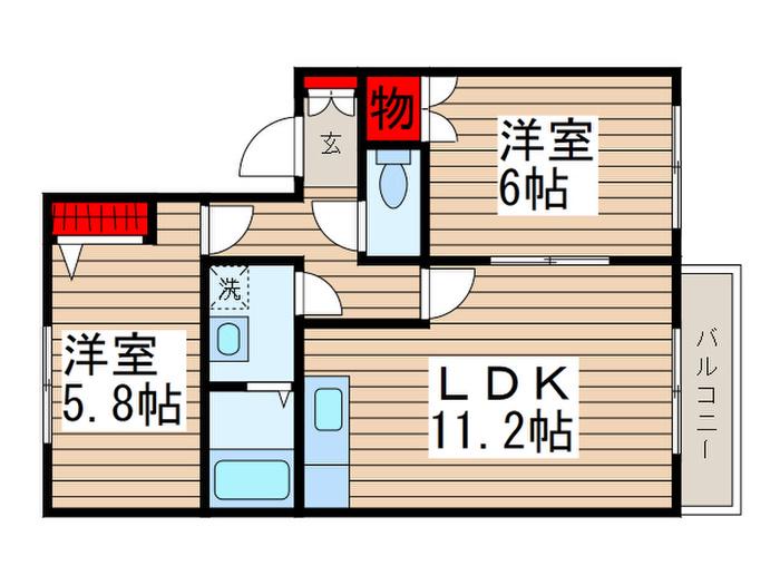 サンフレンドハイツF(2LDK/2階)の間取り写真