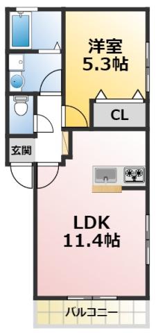 メゾンリベルテ(1LDK/2階)の間取り写真