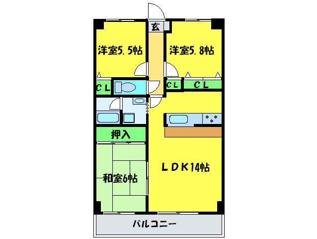 YFヒルズ宮山(3LDK/3階)の間取り写真