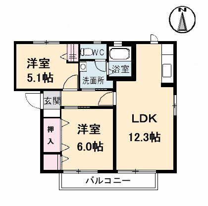 ル・レーヴ新保(2LDK/2階)の間取り写真