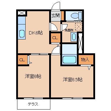 フィオソーレ(2DK/1階)の間取り写真