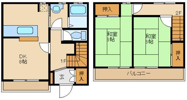 カーサ朝倉(2DK/1階)の間取り写真