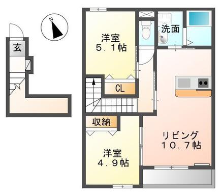 エスポワールミニオンII(2LDK/2階)の間取り写真