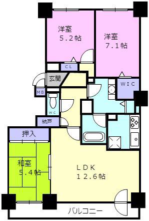 グランドール大東(3LDK/7階)の間取り写真