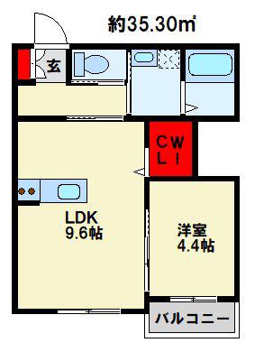 ELLINA貴船III(1LDK/2階)の間取り写真