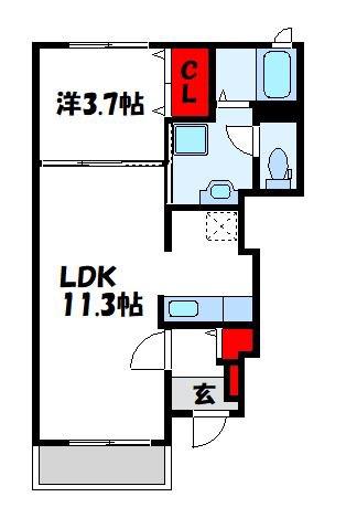 ラ シュエット ブランシュII(1LDK/1階)の間取り写真