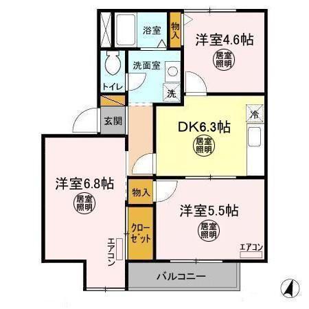 メルヴェイユ II(3DK/2階)の間取り写真