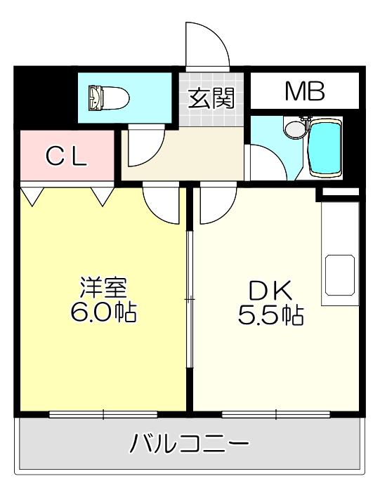 地下鉄谷町線 出戸駅 徒歩4分 6階建 築33年(1DK/2階)の間取り写真