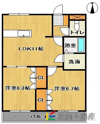 グリーンハイツ・ミネ(2LDK/1階)の間取り写真