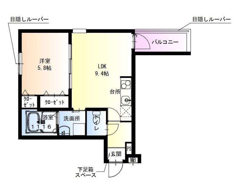 フジパレス瓜生堂III番館(1LDK/2階)の間取り写真