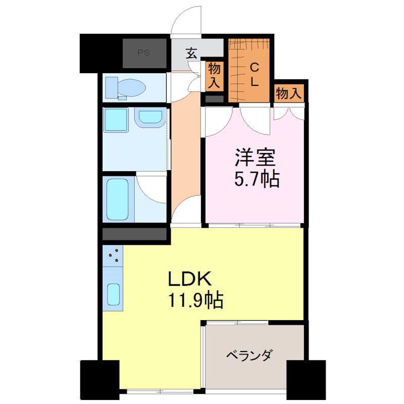 フェリシアス(1LDK/6階)の間取り写真
