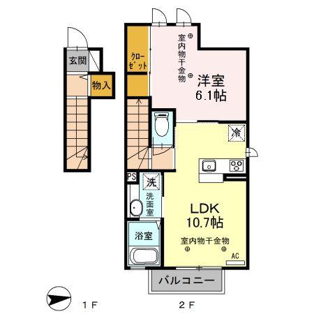 クレセント(1LDK/2階)の間取り写真