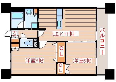 S-FORT榴岡公園(2LDK/13階)の間取り写真