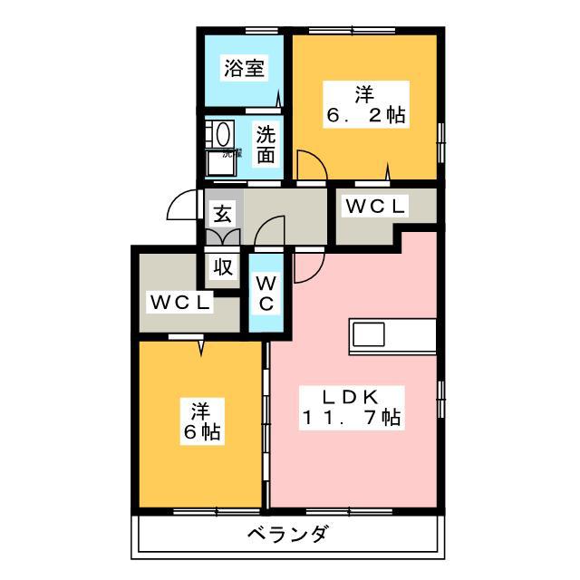 ドルチェ美濃太田(2LDK/3階)の間取り写真