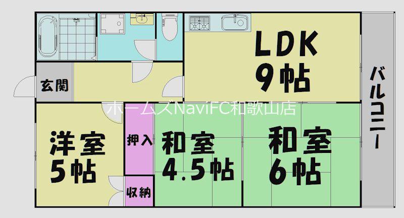 VIASACRA岩出(3LDK/6階)の間取り写真