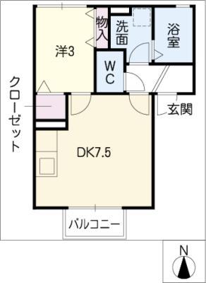 ディア・コート有松南(1DK/2階)の間取り写真