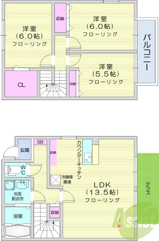 コンフォート小鶴2(3LDK/1階)の間取り写真