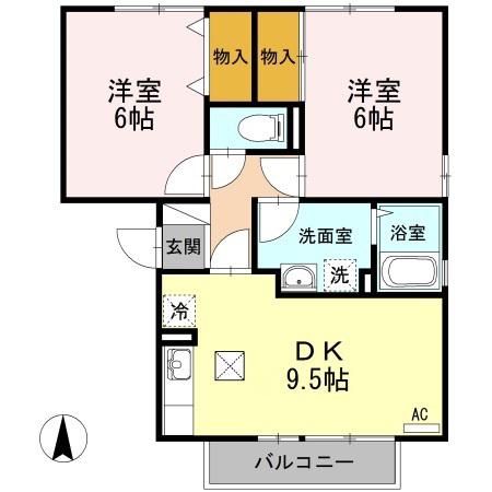 ドストーレスみわA棟(2DK/1階)の間取り写真