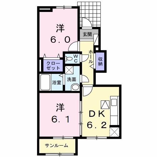 エクセルI(2DK/1階)の間取り写真