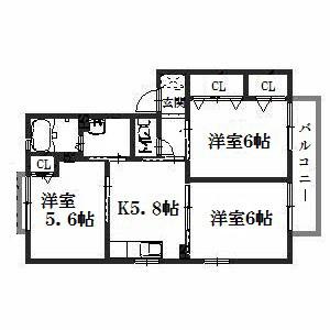 ライン大和D(3K/2階)の間取り写真