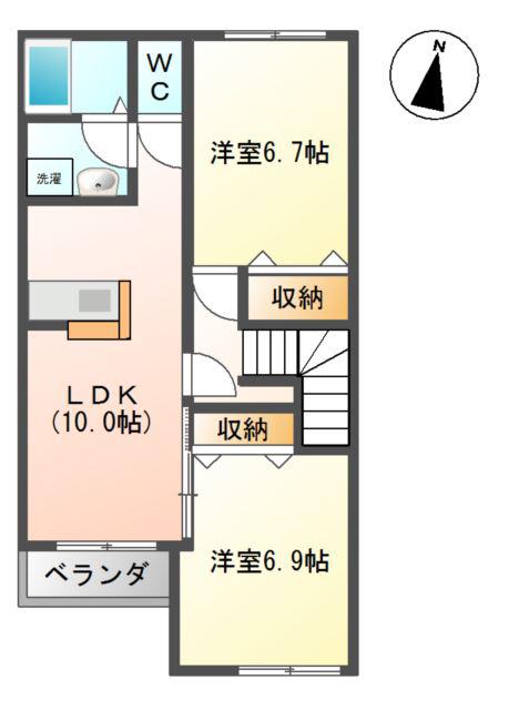 ミューズ高柳(2LDK/2階)の間取り写真