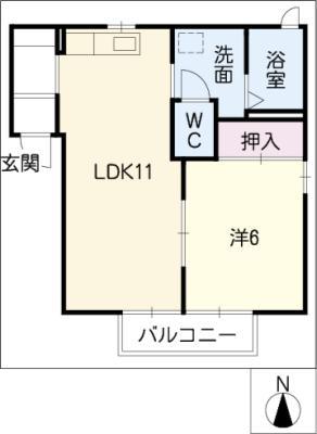 ファミール沓掛(1LDK/2階)の間取り写真