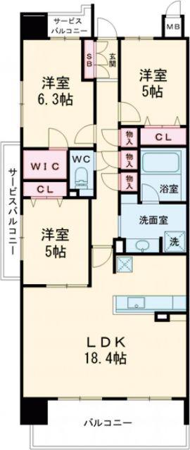 リコット三河豊田(3LDK/7階)の間取り写真