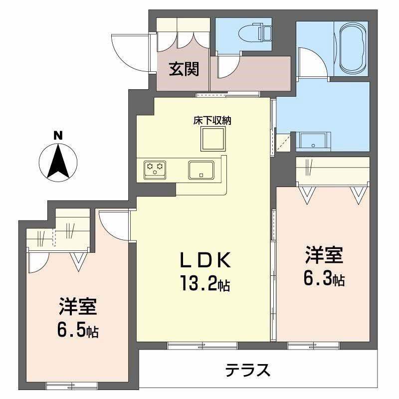 ヒュッゲ コート(2LDK/1階)の間取り写真