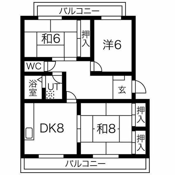 サンシャイン袖師(3DK/3階)の間取り写真