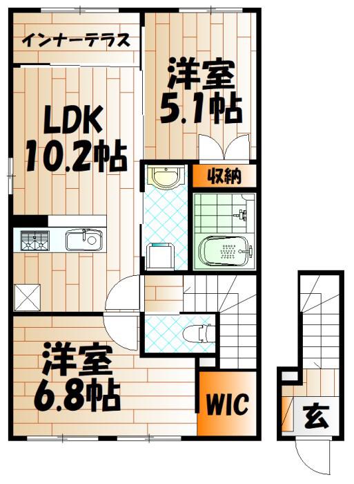 LAULEA貴船(2LDK/2階)の間取り写真