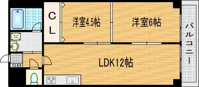 エクセルコート・高辻西(2LDK/6階)の間取り写真