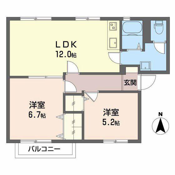 グランドール日永 C棟(2LDK/2階)の間取り写真
