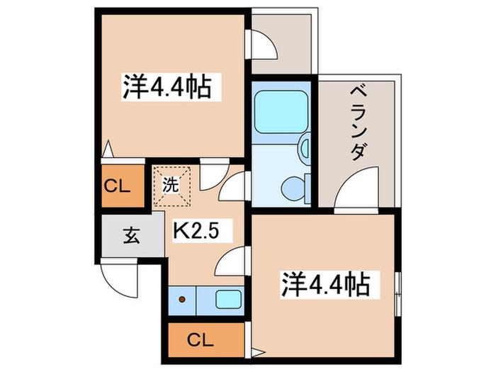 アスタック弐番館(2K/1階)の間取り写真