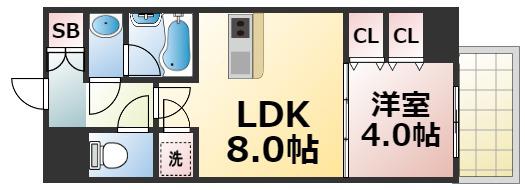パラゴン小路(1LDK/8階)の間取り写真