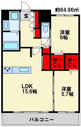 プレミア片野(2LDK/15階)の間取り写真