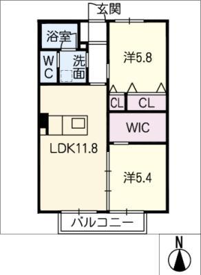 グリーンステージトリイ(2LDK/2階)の間取り写真