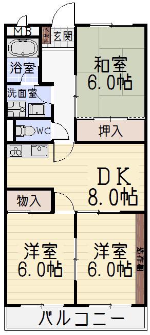ビバリーヒルズ(3DK/3階)の間取り写真