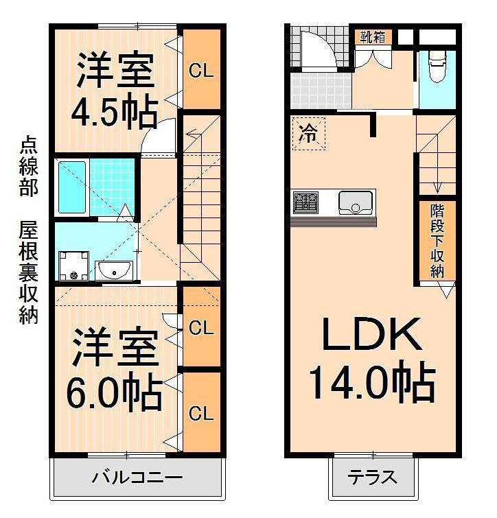 ローズベル(2LDK/2階)の間取り写真