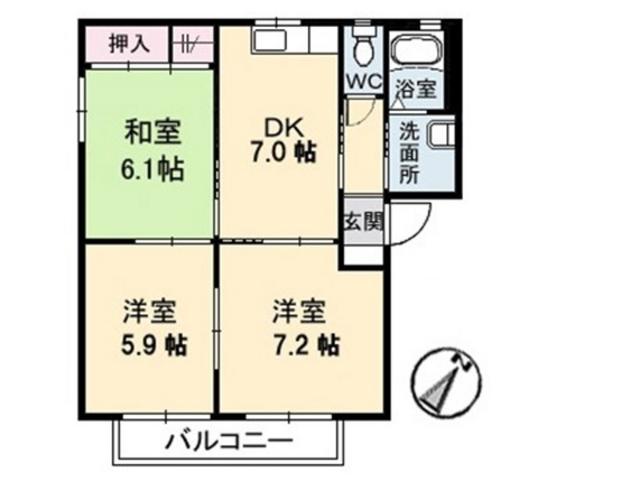 メゾンデラW B棟(3DK/1階)の間取り写真