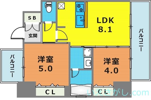 エステムプラザ神戸三宮ルクシア(2LDK/12階)の間取り写真